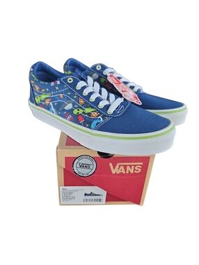Vans Size 4 NEW Blue Sneakers with Pizza Alien Racing Design